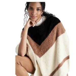 Ann‎ Taylor Womens Medium Large  Fuzzy Knit Pullover Poncho Color Block M/L New